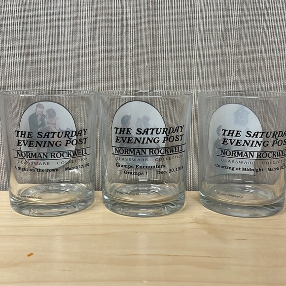 Norman Rockwell Saturday Evening‎ Post 3pc glass set - Picture 2 of 8